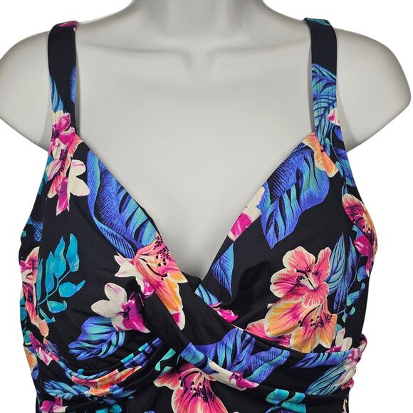 Lands' End Floral Wrap Underwire Tankini Top Size 14L - Picture 2 of 8